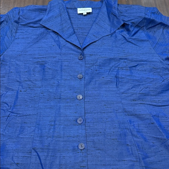 Harper Greer 100% Dupioni Silk Slubby Blue Button Down Shirt. - Picture 3 of 5